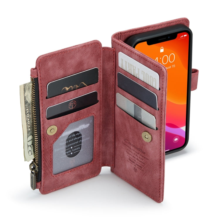 For iPhone 12 mini CaseMe-C30 PU + TPU Multifunctional Horizontal Flip Leather Case with Holder & Card Slot & Wallet & Zipper Pocket (Red) - HoMEdemic™ 