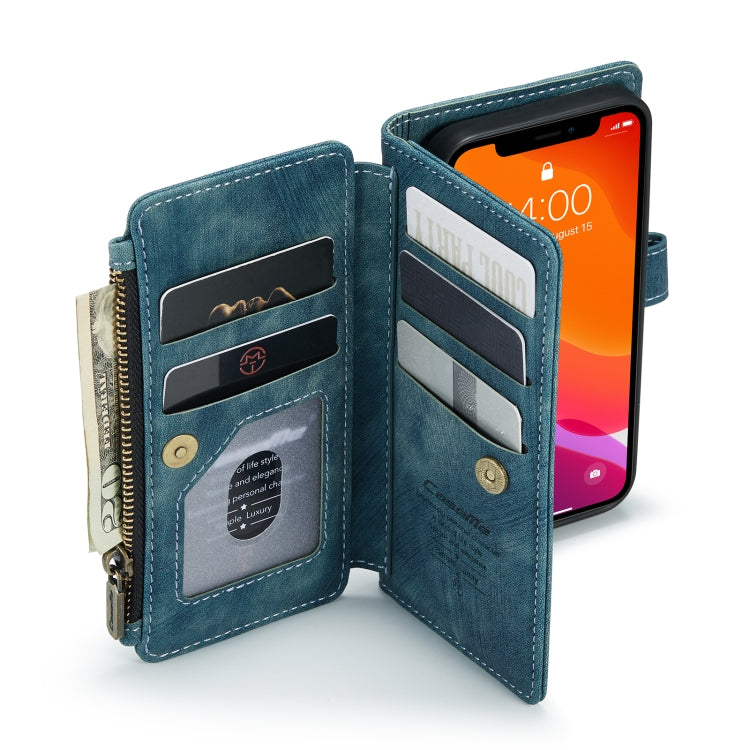 For iPhone 12 mini CaseMe-C30 PU + TPU Multifunctional Horizontal Flip Leather Case with Holder & Card Slot & Wallet & Zipper Pocket (Blue) - HoMEdemic™ 