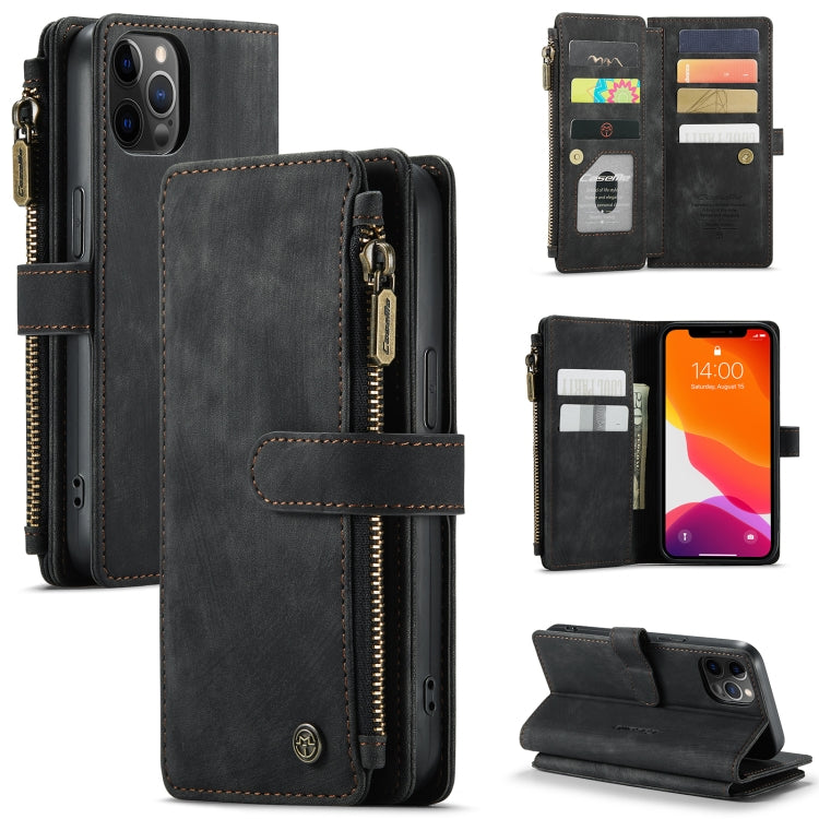 For iPhone 12 / 12 Pro CaseMe-C30 PU + TPU Multifunctional Horizontal Flip Leather Case with Holder & Card Slot & Wallet & Zipper Pocket(Black) - HoMEdemic™ 