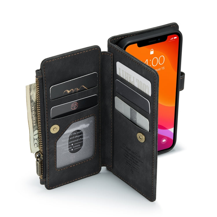 For iPhone 12 / 12 Pro CaseMe-C30 PU + TPU Multifunctional Horizontal Flip Leather Case with Holder & Card Slot & Wallet & Zipper Pocket(Black) - HoMEdemic™ 