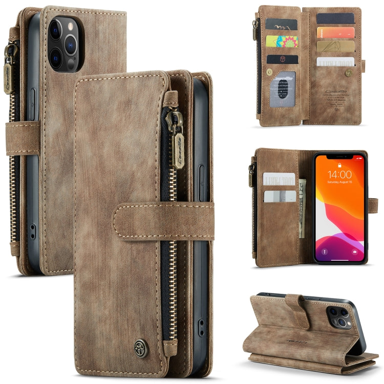 For iPhone 12 / 12 Pro CaseMe-C30 PU + TPU Multifunctional Horizontal Flip Leather Case with Holder & Card Slot & Wallet & Zipper Pocket(Brown) - HoMEdemic™ 