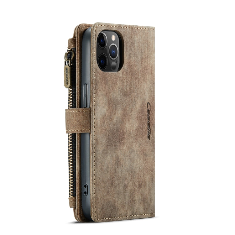 For iPhone 12 / 12 Pro CaseMe-C30 PU + TPU Multifunctional Horizontal Flip Leather Case with Holder & Card Slot & Wallet & Zipper Pocket(Brown) - HoMEdemic™ 