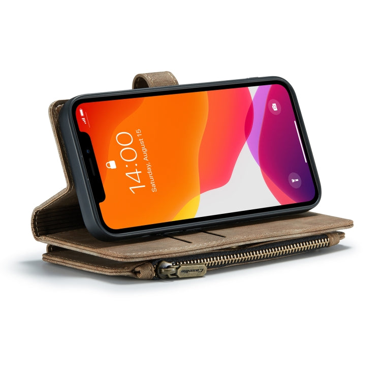 For iPhone 12 / 12 Pro CaseMe-C30 PU + TPU Multifunctional Horizontal Flip Leather Case with Holder & Card Slot & Wallet & Zipper Pocket(Brown) - HoMEdemic™ 