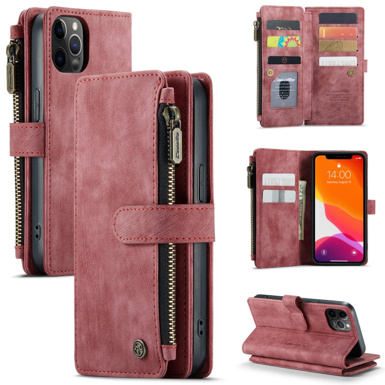 For iPhone 12 / 12 Pro CaseMe-C30 PU + TPU Multifunctional Horizontal Flip Leather Case with Holder & Card Slot & Wallet & Zipper Pocket(Red) - HoMEdemic™ 