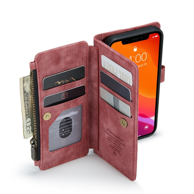 For iPhone 12 / 12 Pro CaseMe-C30 PU + TPU Multifunctional Horizontal Flip Leather Case with Holder & Card Slot & Wallet & Zipper Pocket(Red) - HoMEdemic™ 