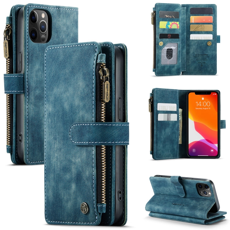 For iPhone 12 / 12 Pro CaseMe-C30 PU + TPU Multifunctional Horizontal Flip Leather Case with Holder & Card Slot & Wallet & Zipper Pocket(Blue) - HoMEdemic™ 