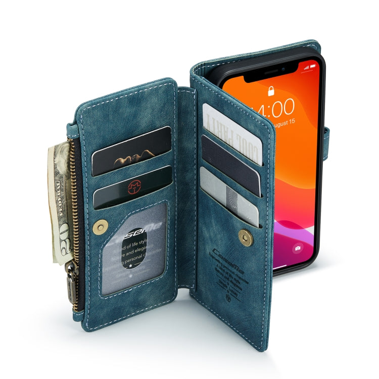 For iPhone 12 / 12 Pro CaseMe-C30 PU + TPU Multifunctional Horizontal Flip Leather Case with Holder & Card Slot & Wallet & Zipper Pocket(Blue) - HoMEdemic™ 