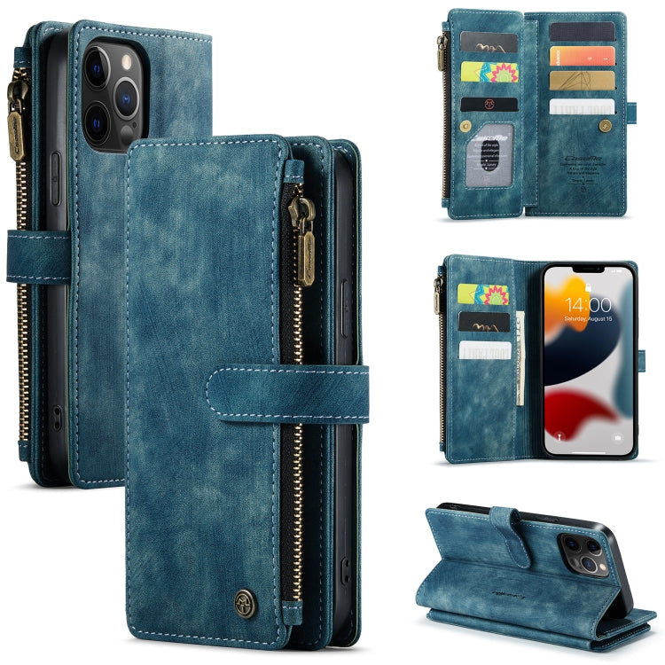 For iPhone 12 Pro Max CaseMe-C30 PU + TPU Multifunctional Horizontal Flip Leather Case with Holder & Card Slot & Wallet & Zipper Pocket(Blue) - HoMEdemic™ 
