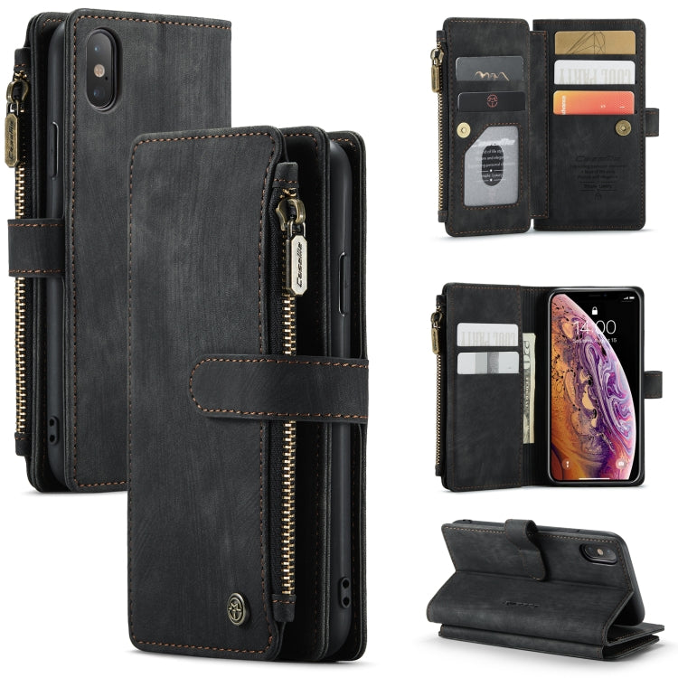 For iPhone X / XS CaseMe-C30 PU + TPU Multifunctional Horizontal Flip Leather Case with Holder & Card Slot & Wallet & Zipper Pocket(Black) - HoMEdemic™ 