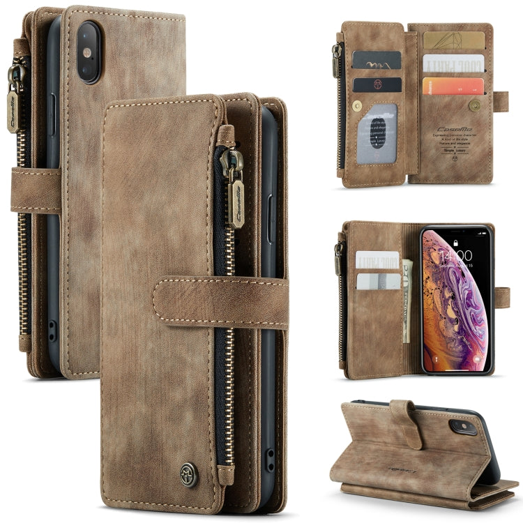 For iPhone X / XS CaseMe-C30 PU + TPU Multifunctional Horizontal Flip Leather Case with Holder & Card Slot & Wallet & Zipper Pocket(Brown) - HoMEdemic™ 