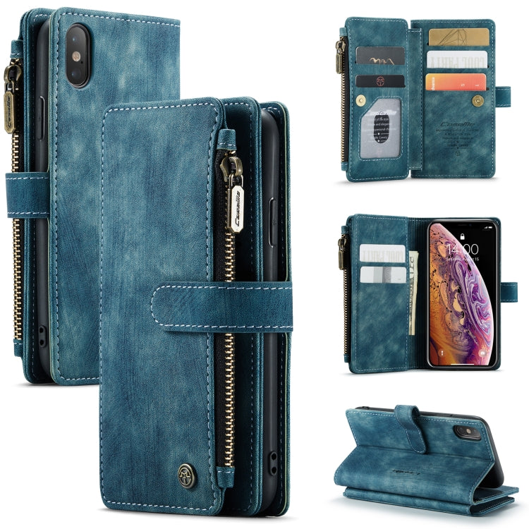 For iPhone X / XS CaseMe-C30 PU + TPU Multifunctional Horizontal Flip Leather Case with Holder & Card Slot & Wallet & Zipper Pocket(Blue) - HoMEdemic™ 