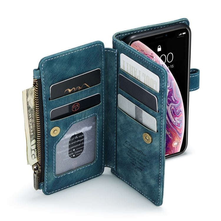 For iPhone X / XS CaseMe-C30 PU + TPU Multifunctional Horizontal Flip Leather Case with Holder & Card Slot & Wallet & Zipper Pocket(Blue) - HoMEdemic™ 