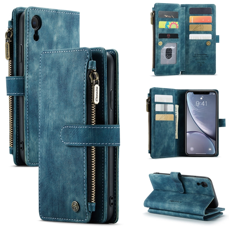 For iPhone XR CaseMe-C30 PU + TPU Multifunctional Horizontal Flip Leather Case with Holder & Card Slot & Wallet & Zipper Pocket(Blue) - HoMEdemic™ 