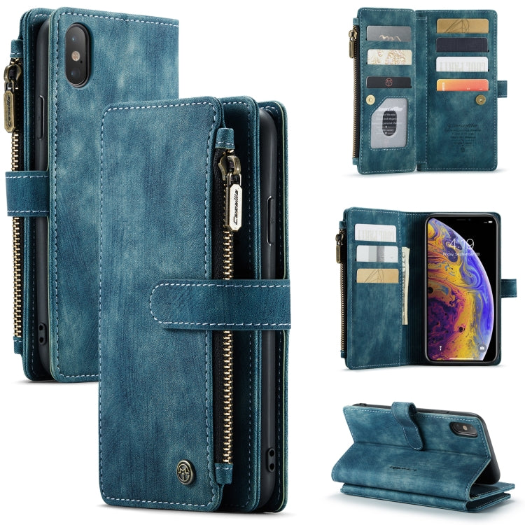 For iPhone XS Max CaseMe-C30 PU + TPU Multifunctional Horizontal Flip Leather Case with Holder & Card Slot & Wallet & Zipper Pocket(Blue) - HoMEdemic™ 