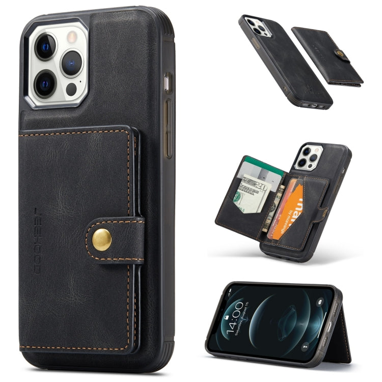 For iPhone 13 Pro JEEHOOD Retro Magnetic Detachable Protective Case with Wallet & Card Slot & Holder (Black) - HoMEdemic™ 