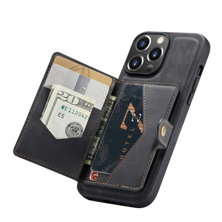For iPhone 13 Pro JEEHOOD Retro Magnetic Detachable Protective Case with Wallet & Card Slot & Holder (Black) - HoMEdemic™ 