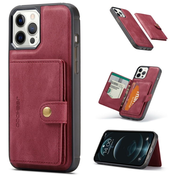 For iPhone 13 Pro JEEHOOD Retro Magnetic Detachable Protective Case with Wallet & Card Slot & Holder (Red) - HoMEdemic™ 