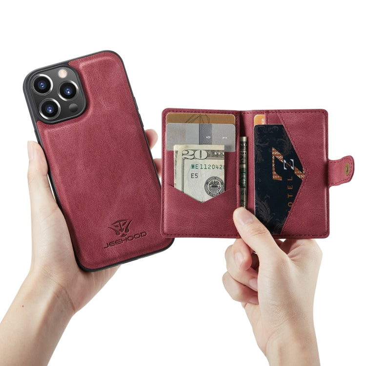 For iPhone 13 Pro JEEHOOD Retro Magnetic Detachable Protective Case with Wallet & Card Slot & Holder (Red) - HoMEdemic™ 
