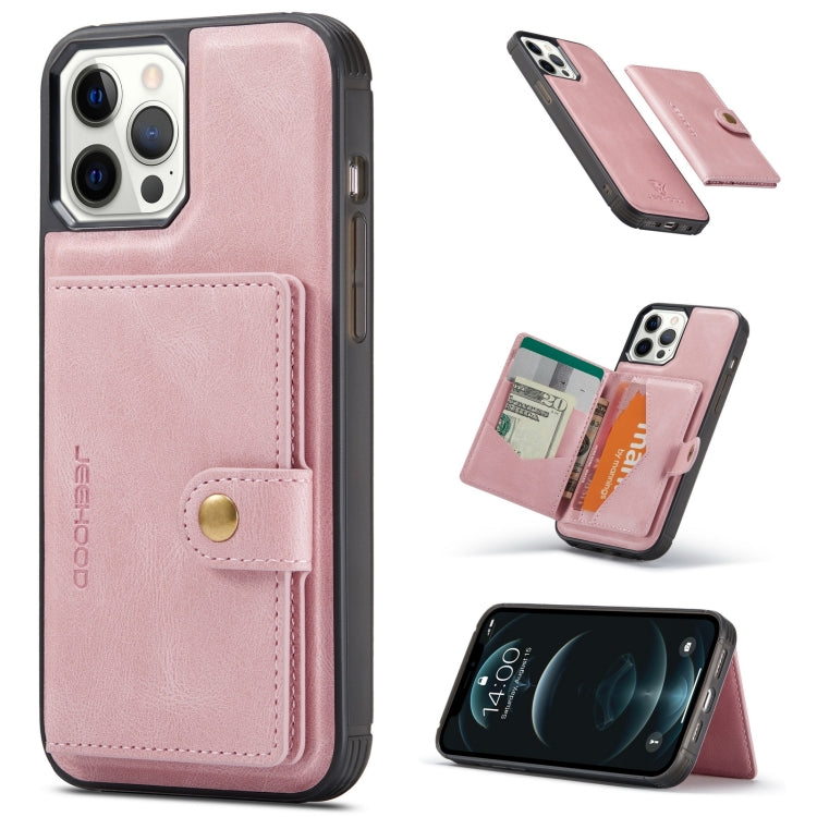 For iPhone 13 Pro JEEHOOD Retro Magnetic Detachable Protective Case with Wallet & Card Slot & Holder (Pink) - HoMEdemic™ 