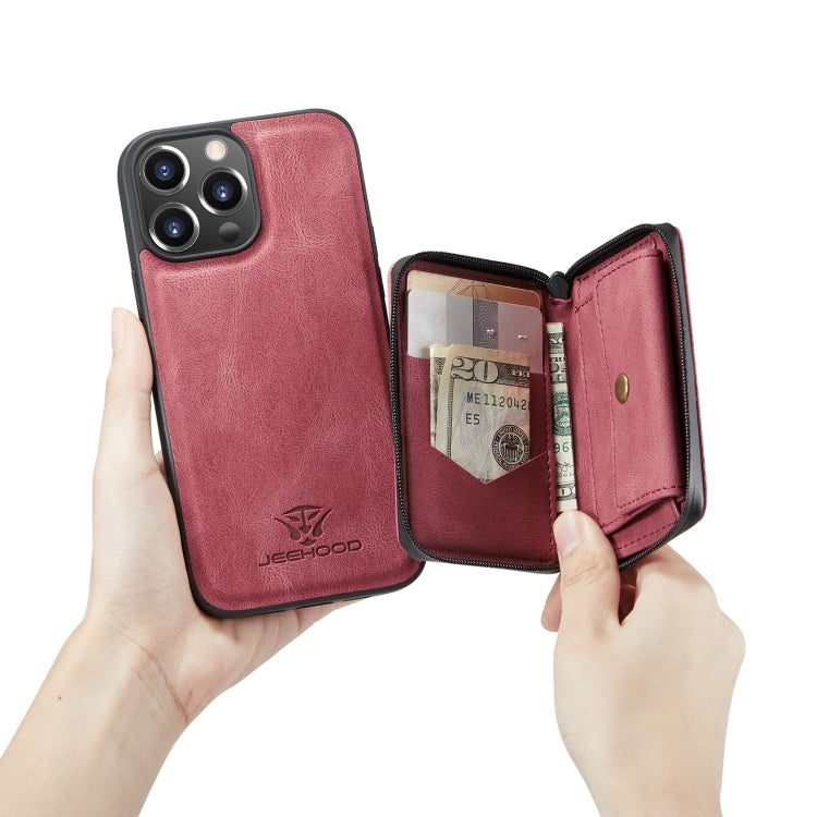 For iPhone 13 Pro JEEHOOD Magnetic Zipper Horizontal Flip Leather Case with Holder & Card Slot & Wallet (Red) - HoMEdemic™ 