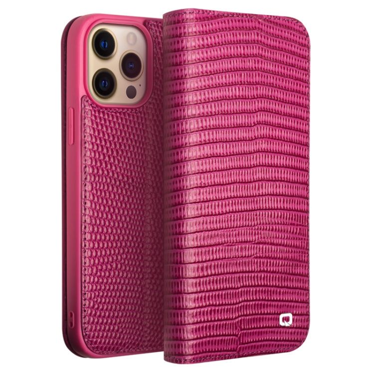 For iPhone 13 Pro Max QIALINO Small Crocodile Texture Horizontal Flip Leather Case with Holder & Card Slots & Wallet (Rose Red) - HoMEdemic™ 