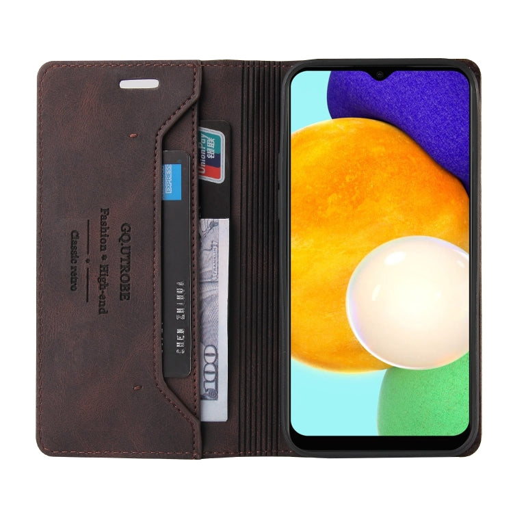 For Samsung Galaxy A03s 166mm Skin Feel Anti-theft Brush Horizontal Flip Leather Case with Holder & Card Slots & Wallet(Brown), For Samsung Galaxy A03s 166mm