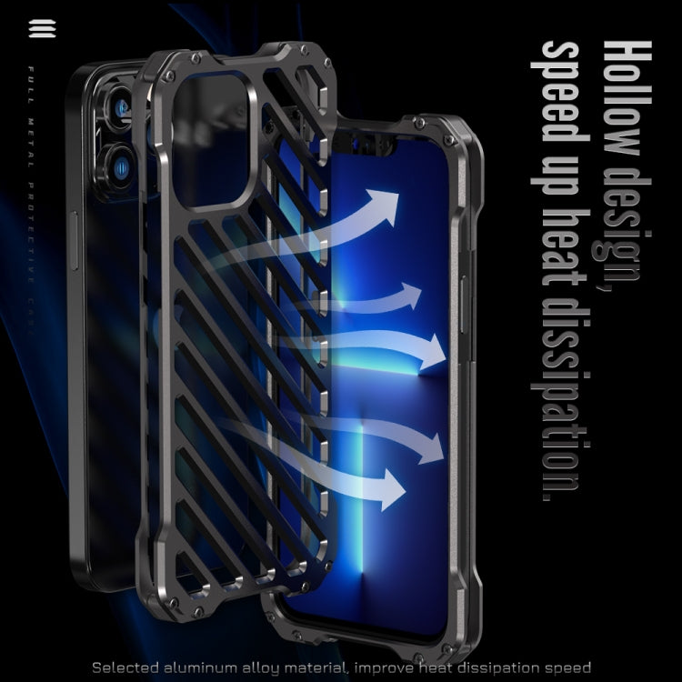 For iPhone 12 R-JUST RJ-50 Hollow Breathable Armor Metal Shockproof Protective Case(Silver Grey) - HoMEdemic™ 
