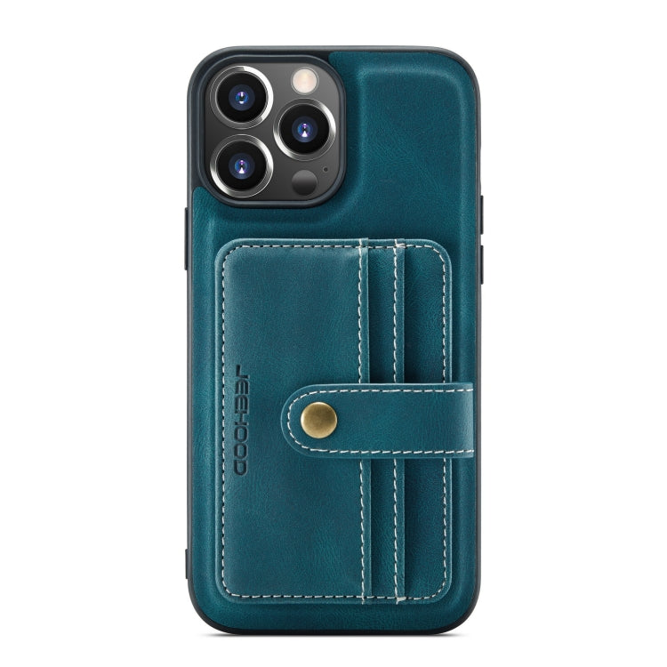 For iPhone 13 Pro JEEHOOD Anti-theft Brush Magnetic PU + TPU Protective Case with Card Slot (Blue) - HoMEdemic™ 