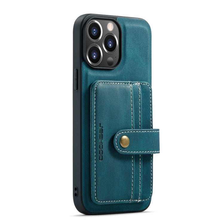 For iPhone 13 Pro JEEHOOD Anti-theft Brush Magnetic PU + TPU Protective Case with Card Slot (Blue) - HoMEdemic™ 