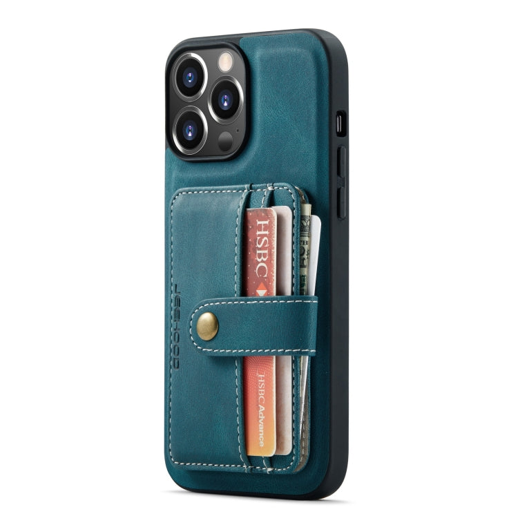 For iPhone 13 Pro JEEHOOD Anti-theft Brush Magnetic PU + TPU Protective Case with Card Slot (Blue) - HoMEdemic™ 