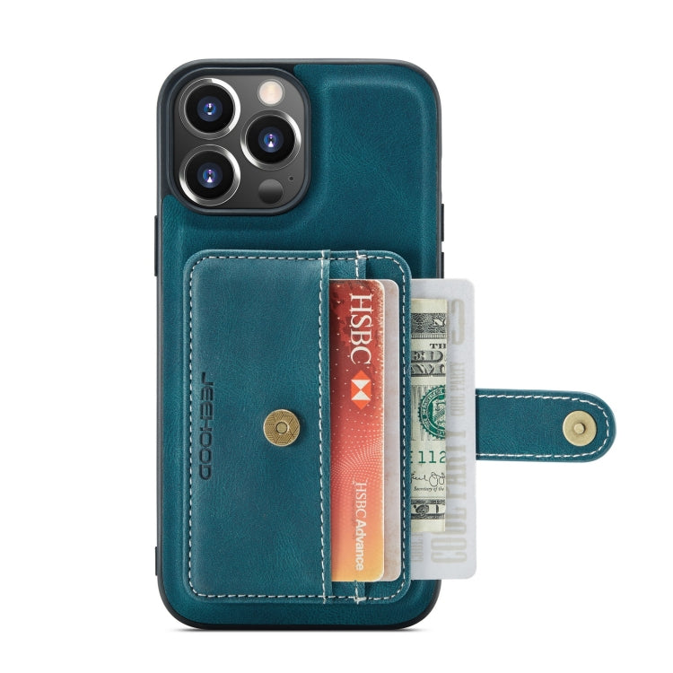 For iPhone 13 Pro JEEHOOD Anti-theft Brush Magnetic PU + TPU Protective Case with Card Slot (Blue) - HoMEdemic™ 