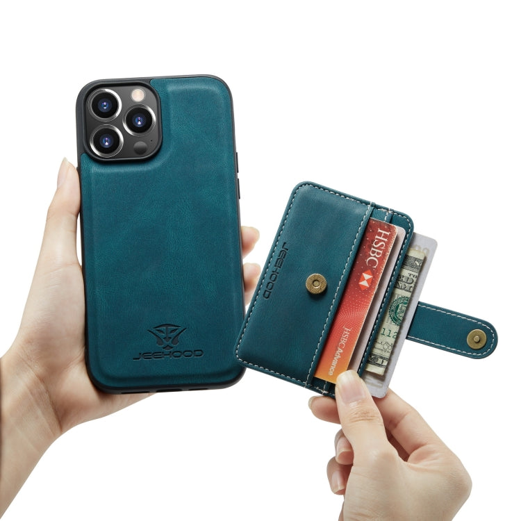 For iPhone 13 Pro JEEHOOD Anti-theft Brush Magnetic PU + TPU Protective Case with Card Slot (Blue) - HoMEdemic™ 