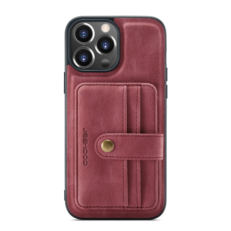 For iPhone 13 Pro JEEHOOD Anti-theft Brush Magnetic PU + TPU Protective Case with Card Slot (Red) - HoMEdemic™ 