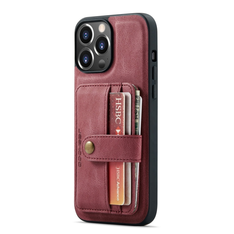 For iPhone 13 Pro JEEHOOD Anti-theft Brush Magnetic PU + TPU Protective Case with Card Slot (Red) - HoMEdemic™ 