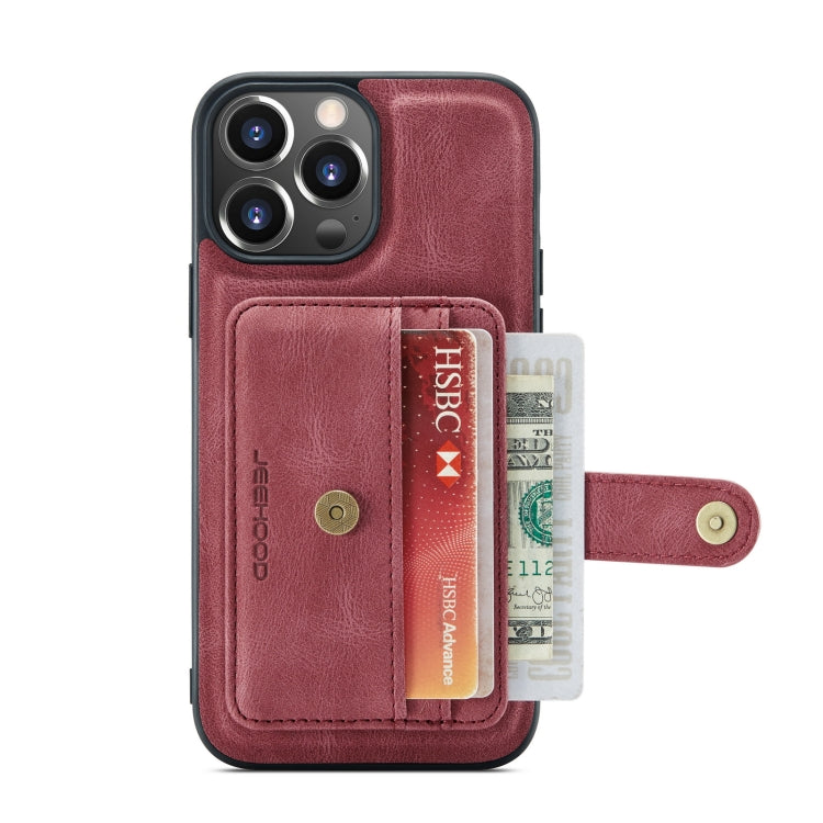 For iPhone 13 Pro JEEHOOD Anti-theft Brush Magnetic PU + TPU Protective Case with Card Slot (Red) - HoMEdemic™ 