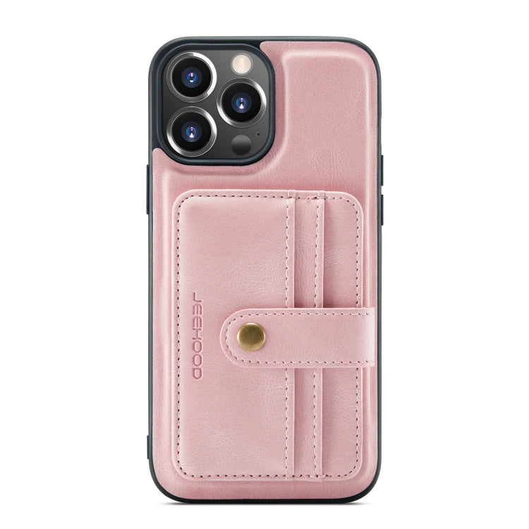 For iPhone 13 Pro JEEHOOD Anti-theft Brush Magnetic PU + TPU Protective Case with Card Slot (Pink) - HoMEdemic™ 
