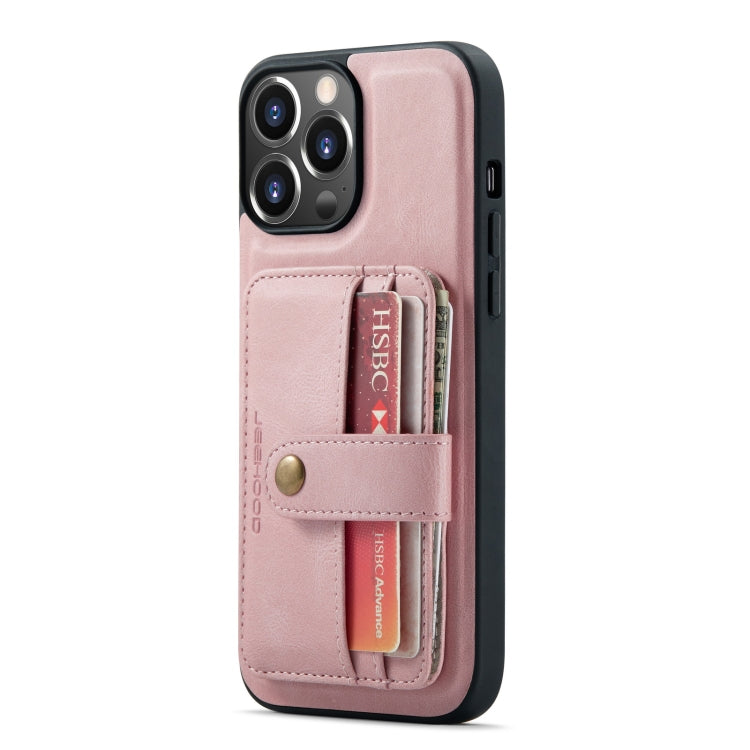 For iPhone 13 Pro JEEHOOD Anti-theft Brush Magnetic PU + TPU Protective Case with Card Slot (Pink) - HoMEdemic™ 