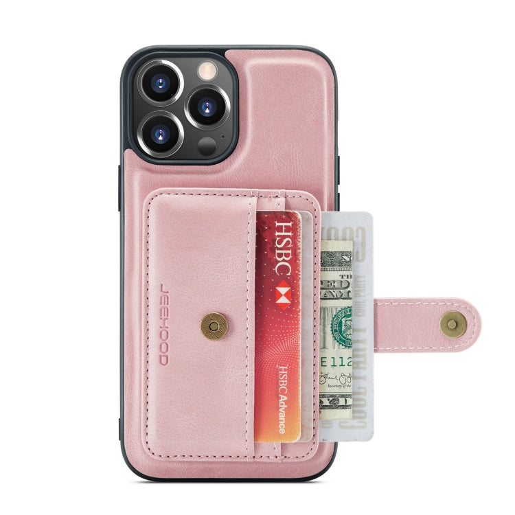 For iPhone 13 Pro JEEHOOD Anti-theft Brush Magnetic PU + TPU Protective Case with Card Slot (Pink) - HoMEdemic™ 