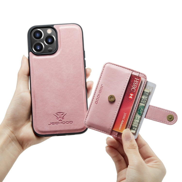 For iPhone 13 Pro JEEHOOD Anti-theft Brush Magnetic PU + TPU Protective Case with Card Slot (Pink) - HoMEdemic™ 