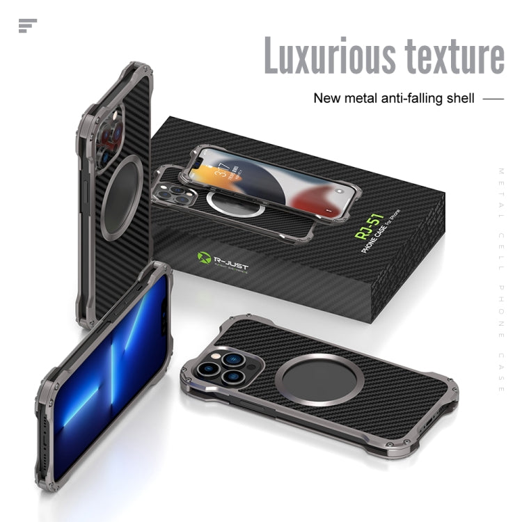 For iPhone 13 Pro Max R-JUST RJ51 Hollow Shockproof Metal Protective Case (Dark Grey) - HoMEdemic™ 
