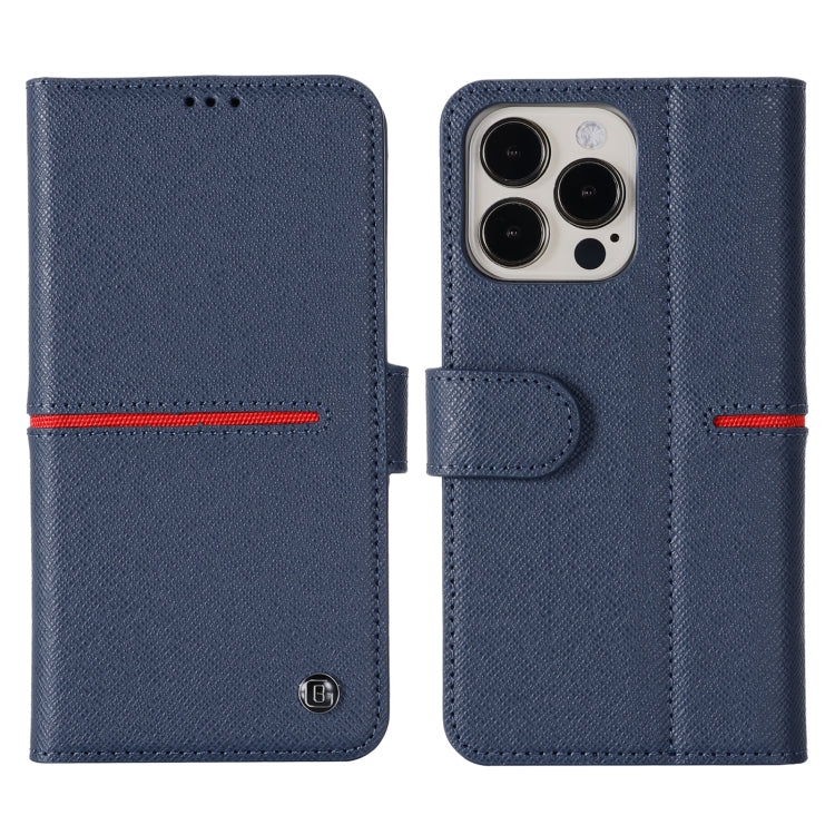 For iPhone 13 Pro GEBEI Top-grain Leather Horizontal Flip Protective Case with Holder & Card Slots & Wallet & Photo Frame (Blue) - HoMEdemic™ 