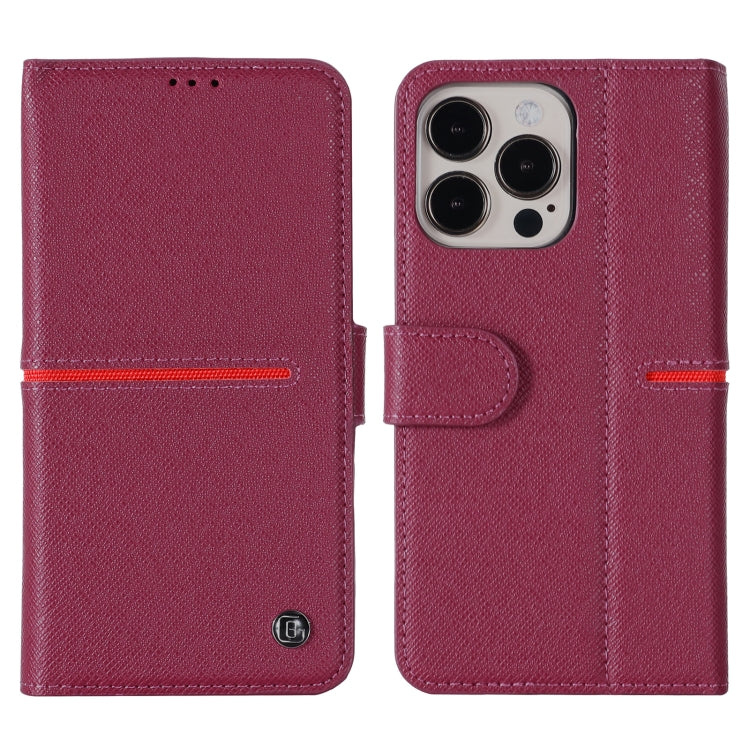 For iPhone 13 Pro GEBEI Top-grain Leather Horizontal Flip Protective Case with Holder & Card Slots & Wallet & Photo Frame (Red Wine) - HoMEdemic™ 