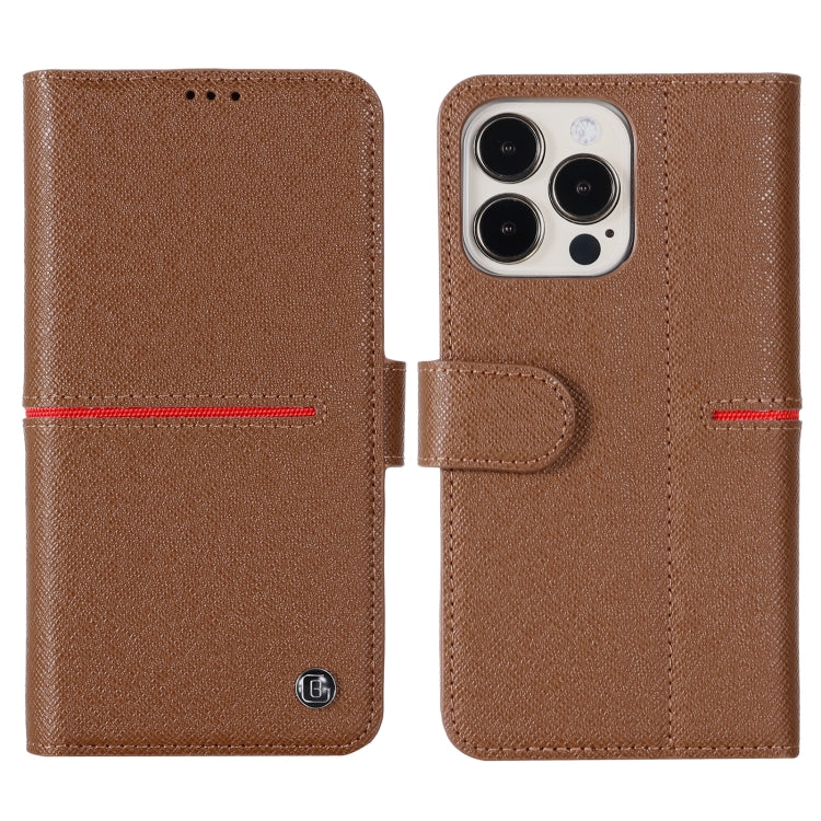 For iPhone 13 Pro GEBEI Top-grain Leather Horizontal Flip Protective Case with Holder & Card Slots & Wallet & Photo Frame (Brown) - HoMEdemic™ 