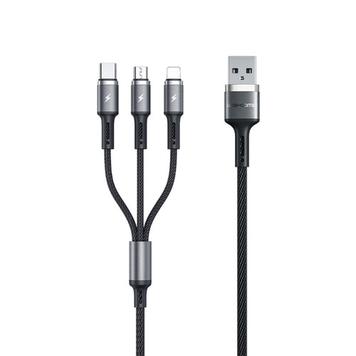 WK WDC-150 3 In 1 8 Pin + Micro USB + Type-C / USB-C Metal Charging Cable, Length: 1.2m(Black) - HoMEdemic™ 