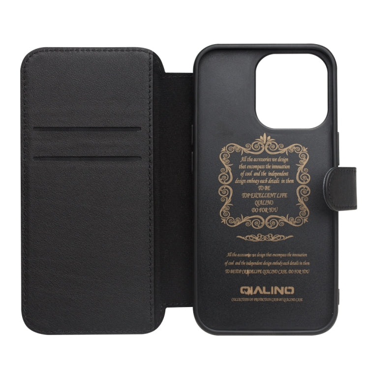 For iPhone 13 Pro Max QIALINO Magnetic Buckle Phone Leather Case with Card Slot (Black) - HoMEdemic™ 