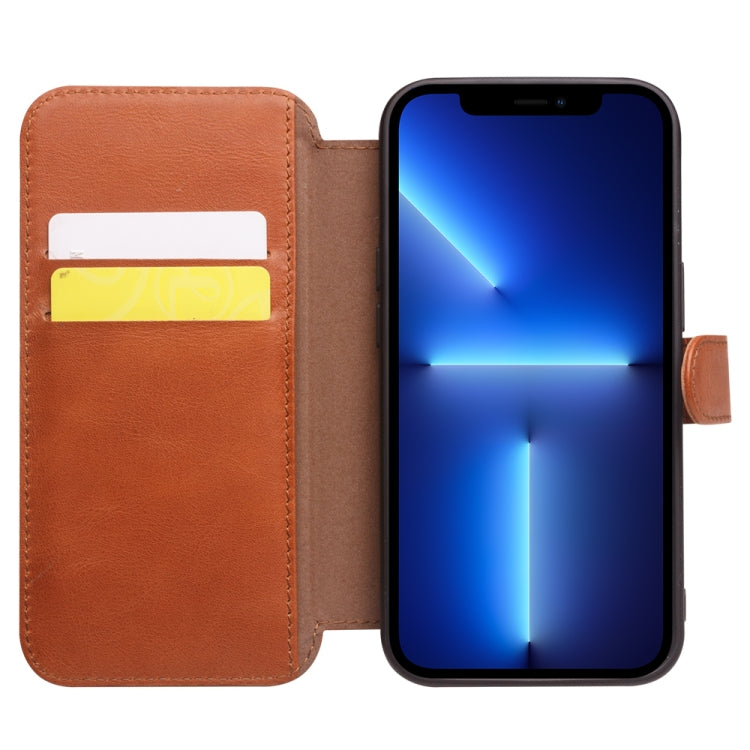 For iPhone 13 Pro QIALINO Magnetic Buckle Phone Leather Case with Card Slot (Brown) - HoMEdemic™ 