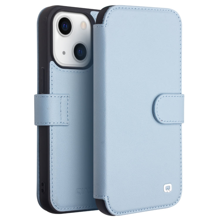 For iPhone 13 QIALINO Magnetic Buckle Phone Leather Case with Card Slot(Sierra Blue) - HoMEdemic™ 
