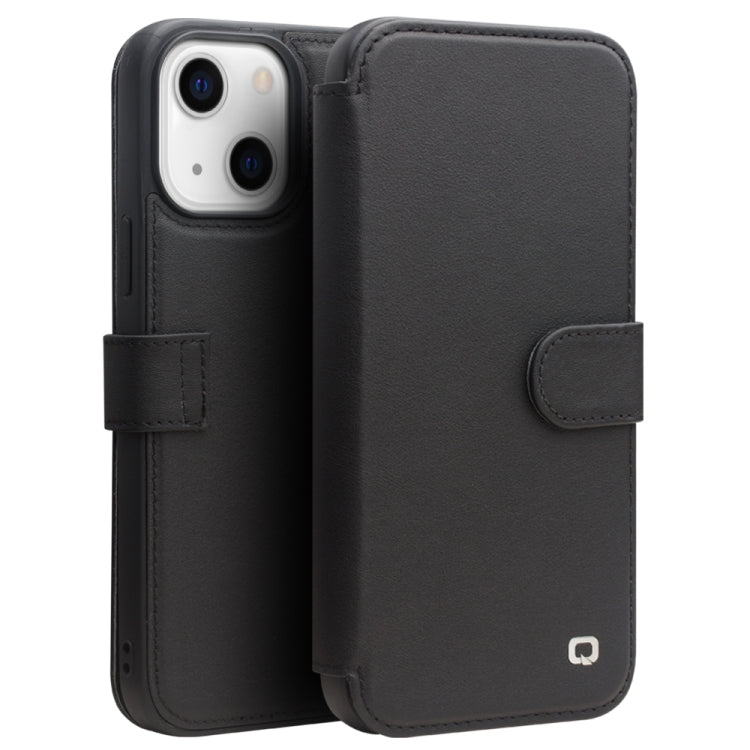 For iPhone 13 mini QIALINO Magnetic Buckle Phone Leather Case with Card Slot (Black) - HoMEdemic™ 