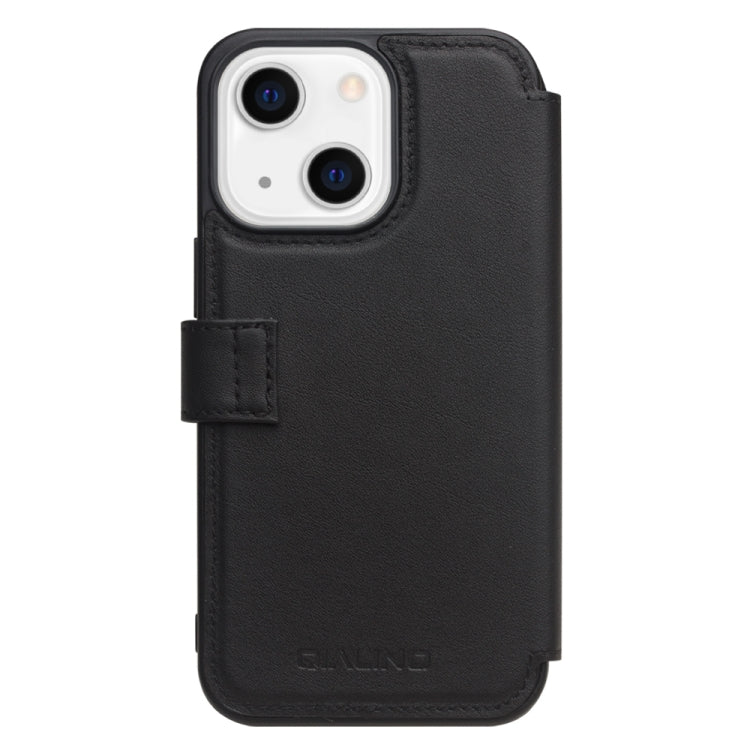 For iPhone 13 mini QIALINO Magnetic Buckle Phone Leather Case with Card Slot (Black) - HoMEdemic™ 