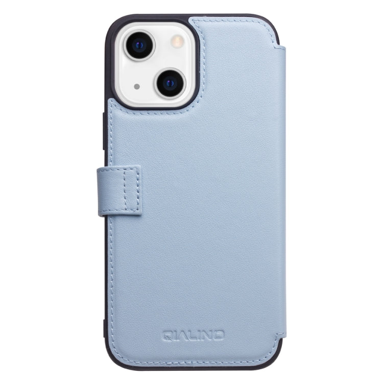 For iPhone 13 mini QIALINO Magnetic Buckle Phone Leather Case with Card Slot (Sierra Blue) - HoMEdemic™ 